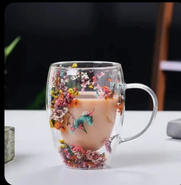 beautiful floral glass mug set of 2 - Image 2