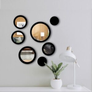 6-Piece Round Mirror Wall Decor Set – Black Border