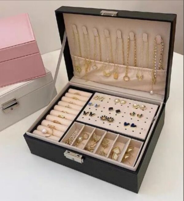 PU Leather Zipper Portable Home Jewellery Box - Image 3