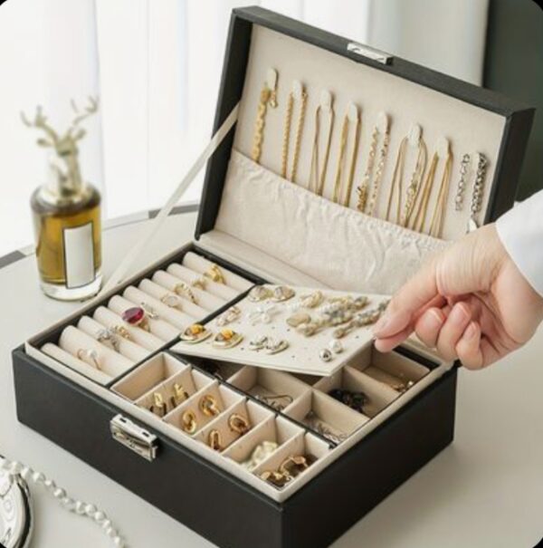 PU Leather Zipper Portable Home Jewellery Box - Image 2