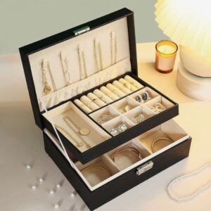 PU Leather Zipper Portable Home Jewellery Box
