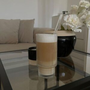 Stylish glass tumbler with eco-friendly bamboo lid and reusable straw
