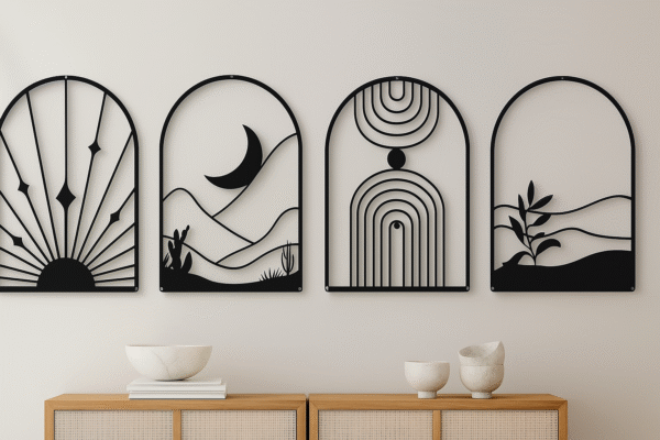 🌿 "Ethereal Horizons" – Premium Metal Wall Art Set (Set of 4)