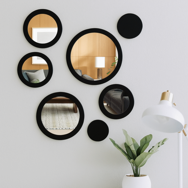 6-Piece Round Mirror Wall Decor Set – Black Border - Image 2