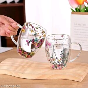 beautiful floral glass mug set of 2