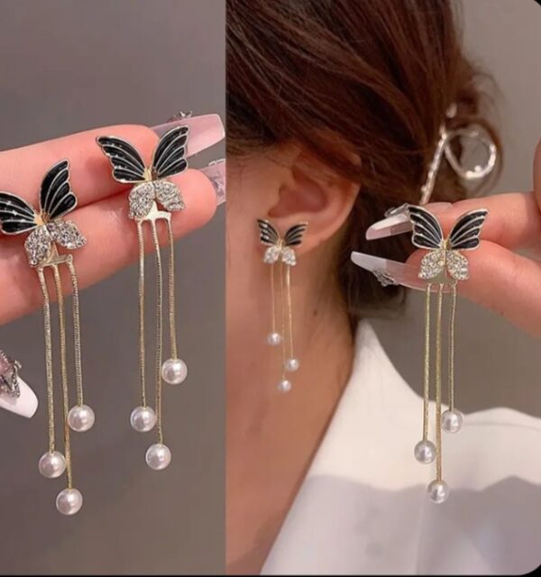 Chic black and silver butterfly earrings - Image 2