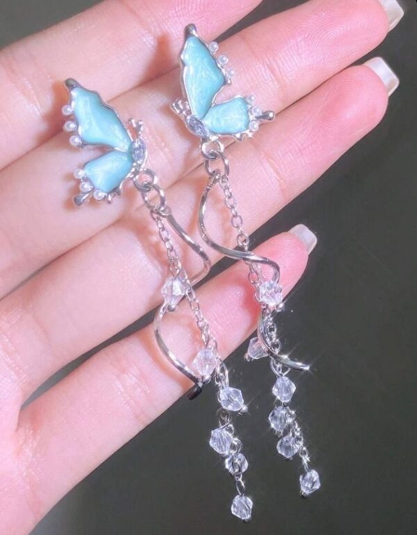 Trendy Korean-style blue tassel earrings with stud - Image 2
