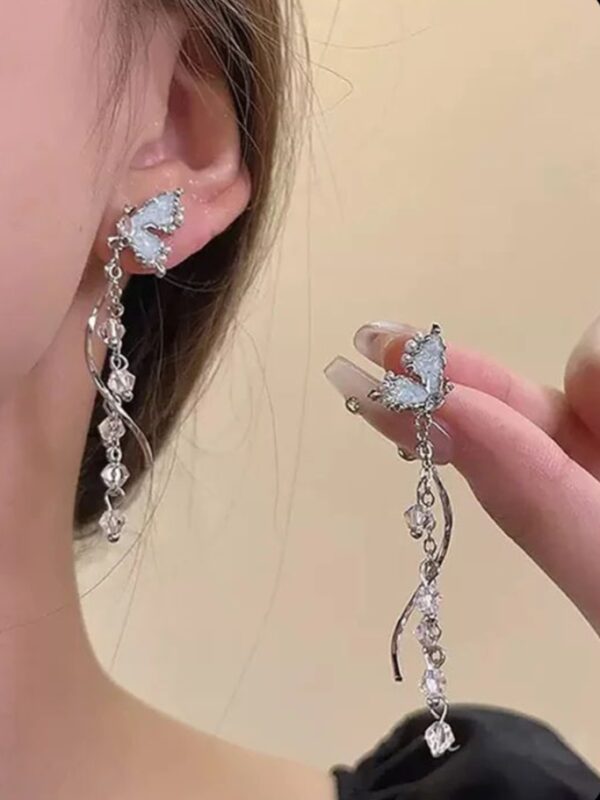 Trendy Korean-style blue tassel earrings with stud - Image 3