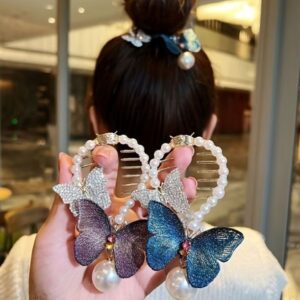 Elegant pearl butterfly hairpin