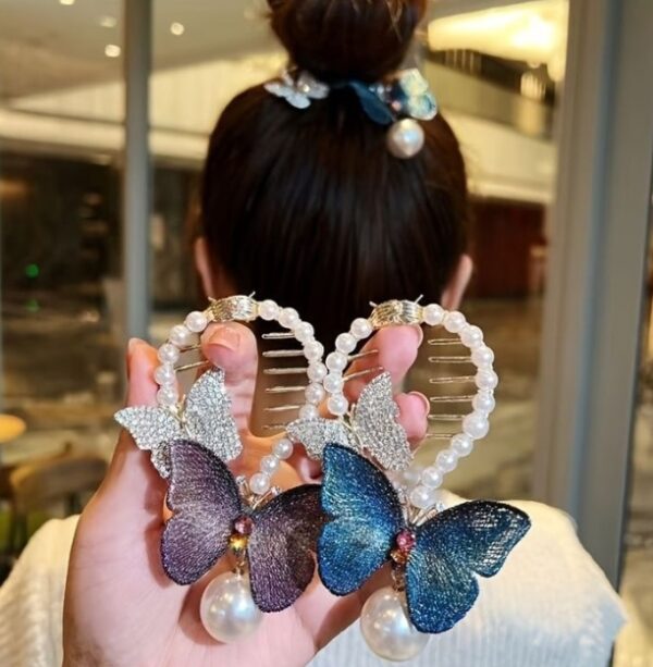 Elegant pearl butterfly hairpin