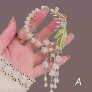 Pastel pearl flower tassel hairpin