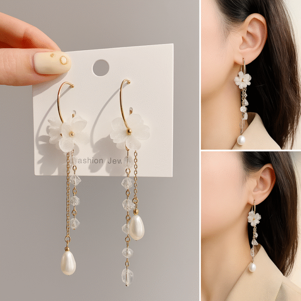 Elegant floral pearl drop earrings