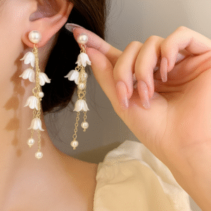 Elegant floral drop earrings with pearl