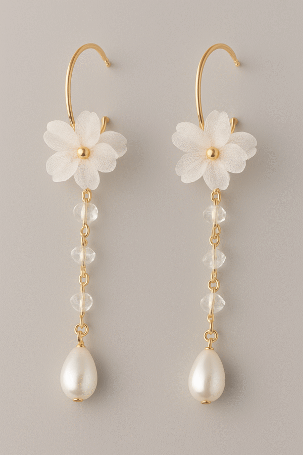 Elegant floral pearl drop earrings - Image 2