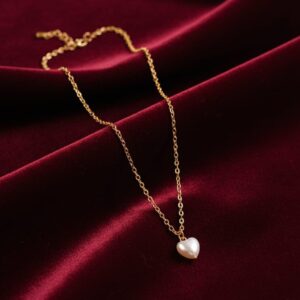 Elegant Gold-Plated Pearl Heart Pendant Necklace β Aesthetic Minimalist Daily Wear Chain for Women & Girls