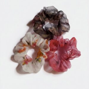 Luxury Floral Organza Scrunchies Combo - Soft Hair Ties for Women & Girls (Set of 3)