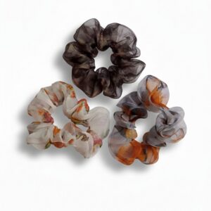Luxury Floral Organza Scrunchies Combo - Soft Aesthetic Hair Ties for Women & Girls (Set of 3)