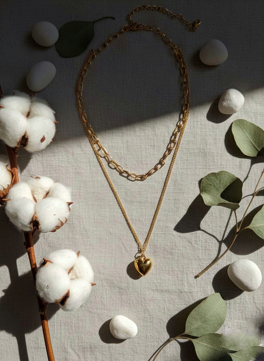 Heart-in-Heart Layered Golden Neckpiece