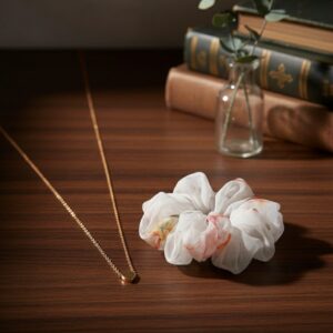 Aesthetic Heart Necklace & Luxury White Organza Scrunchie Combo β Minimalist Silver Chain with Premium Hair Accessory (Set of 2)