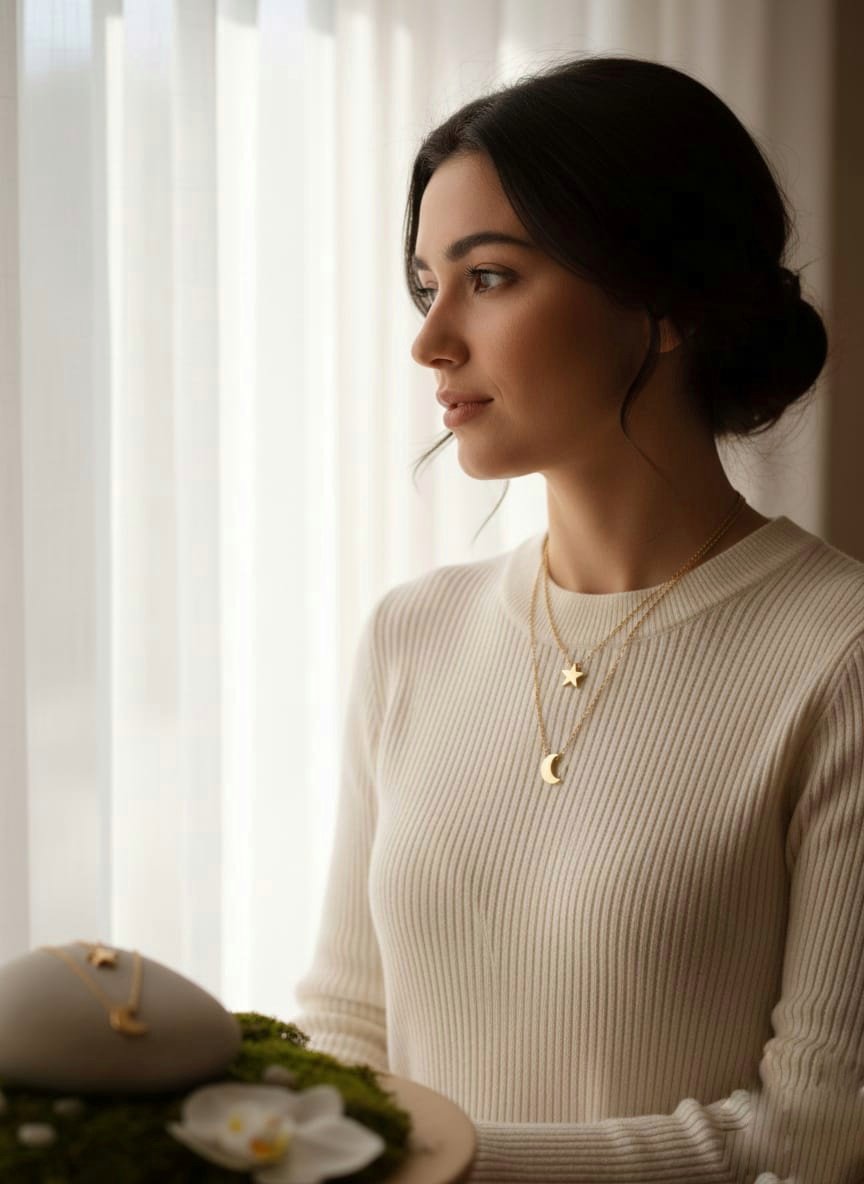 Starry Night Celestial Double-Layered Necklace - Image 3