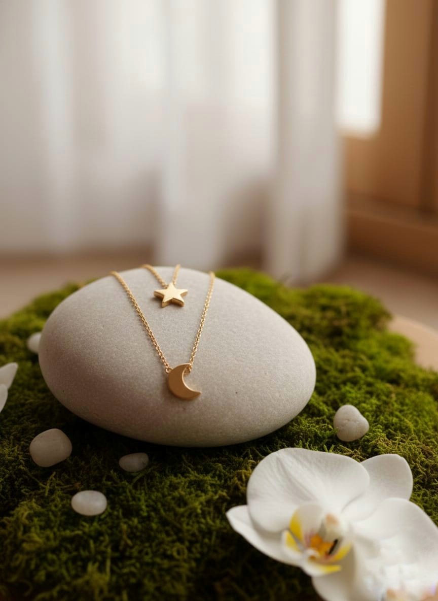 Starry Night Celestial Double-Layered Necklace - Image 2