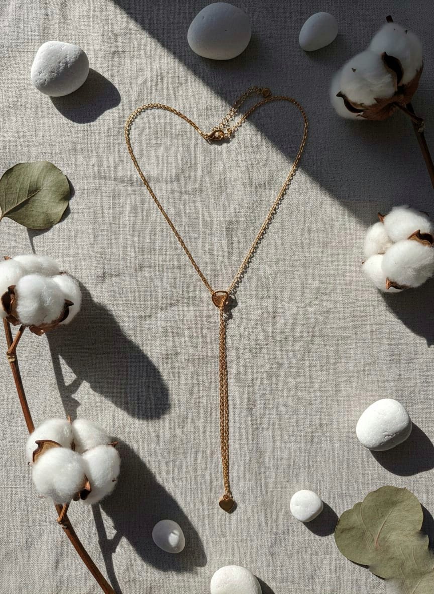 Minimalist Aesthetic Gold Heart Drop Lariat Necklace - Image 3