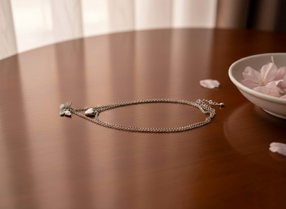 Shining Silver Double Layer Heart & Butterfly Necklace /Korean style - Image 3