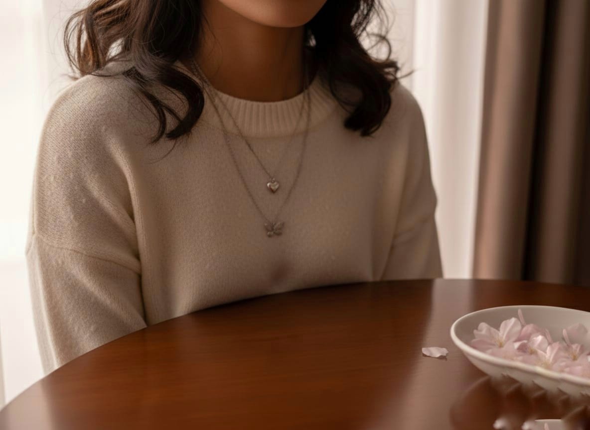 Shining Silver Double Layer Heart & Butterfly Necklace /Korean style - Image 2