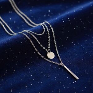 Premium Silver Triple-Layered Vintage Neck Chain with Geometric Charms for Women & Girls
