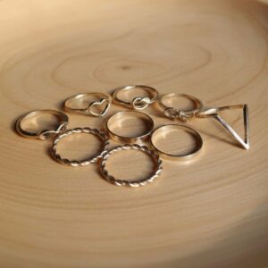 Aesthetic Gold Bohemian Ring Set (9 Pcs) - Minimalist Stackable Rings